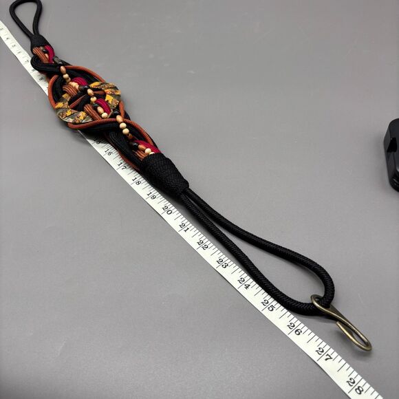 Vintage Boho Woven Cord Belt Rope Braid Wood Beads Brass Hook Batik Center 90s - Picture 6 of 7